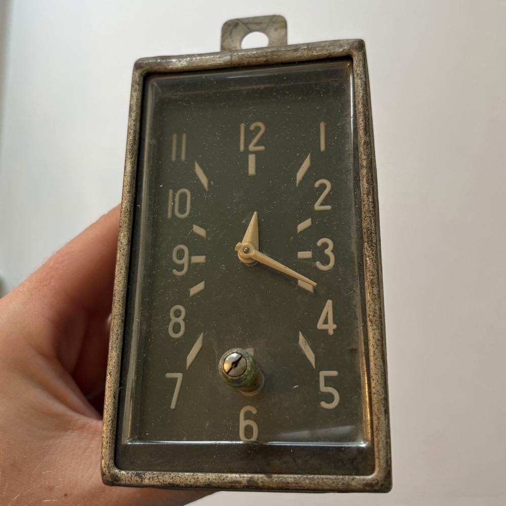 1948 George W Borg Corp Electric Car Dash Clock Rectangular Original AS IS